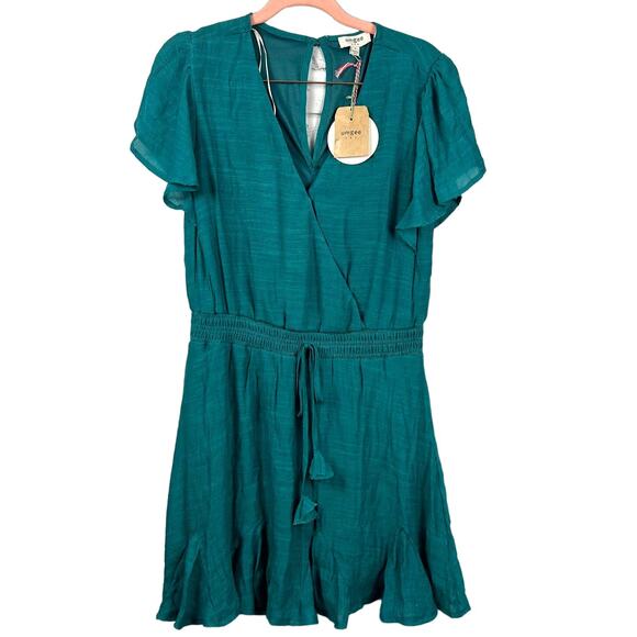 Umgee Gauzey V Neck Flutter Sleeve Mini Dress Teal Sz S NEW - Picture 1 of 8